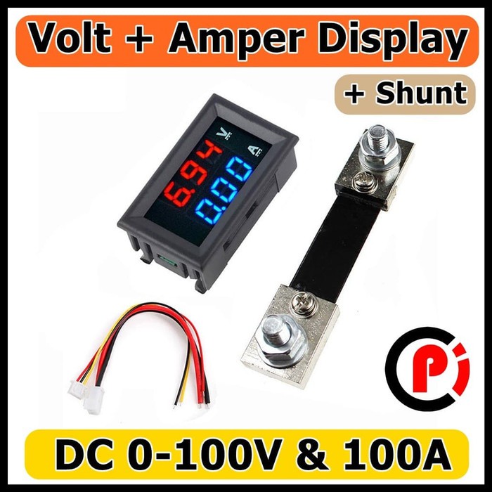 Dual Volt Amper Meter Display Tegangan 0-100V Arus 100A Plus Shunt