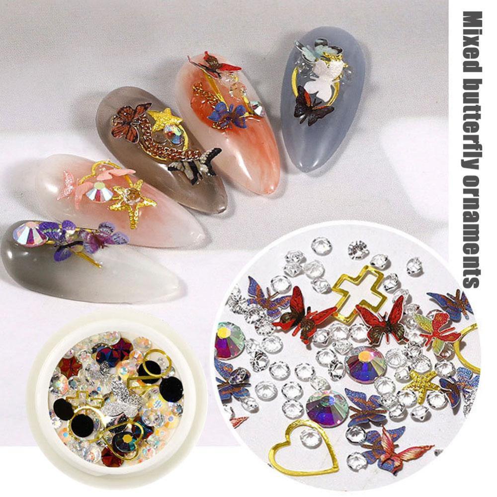 Timekey Ornamen Kupukupu Metal Alloy Hias Batu Opalberlian Imitasi Untuk Dekorasi Nail Art A4K1