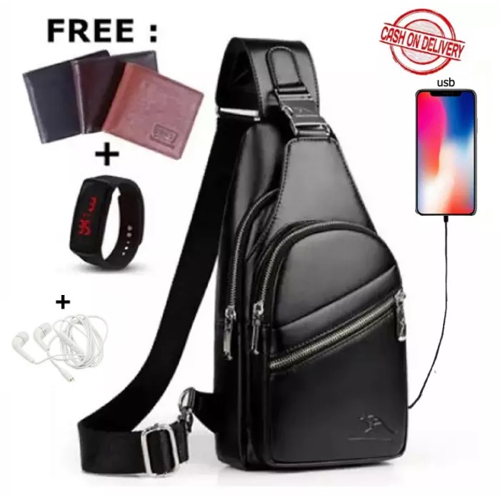 TANMESSO 5in1 BAYAR DITEMPAT- JAM LED -HEADSET- DOMPET -USBPORT -TAS WATERPROOF-BAHAN INTERPILAR SENDIRI LEMBUT DAN TEBAL MENGANDUNG 70%COTTON BUKAN PARASUT ATAU KANVAS SEPERTI YANG BEREDAR DIPASARAN-TAS SELEMPANG PRIA-SLING BAG PRIA