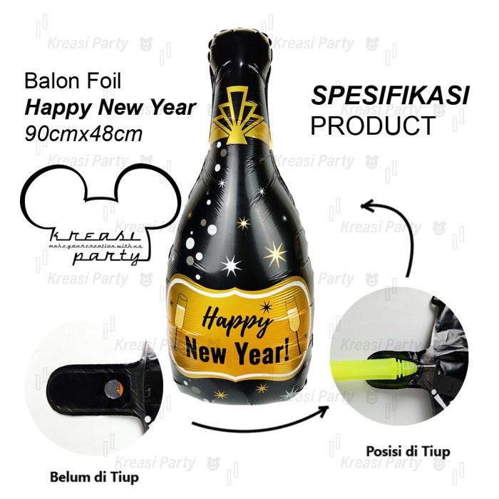 Balon Botol Happy New Year / Balon Foil Botol / Balon Botol