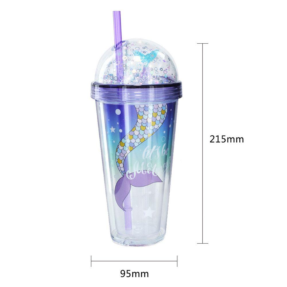 R-FLOWER 420ml Botol Air Dinding Ganda Outdoor Reusable Drinkware Dengan Sedotan Jus Teh Susu Mug