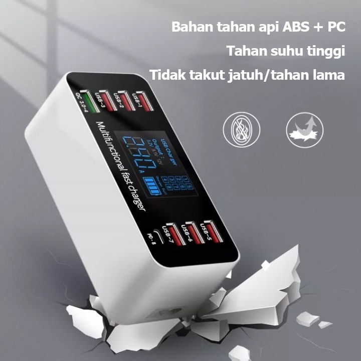 8 Port Port USB Pengisi Daya Multi-Port QC 3.0/PD Fungsi LED Pengisi Daya Cepat Hub 40W