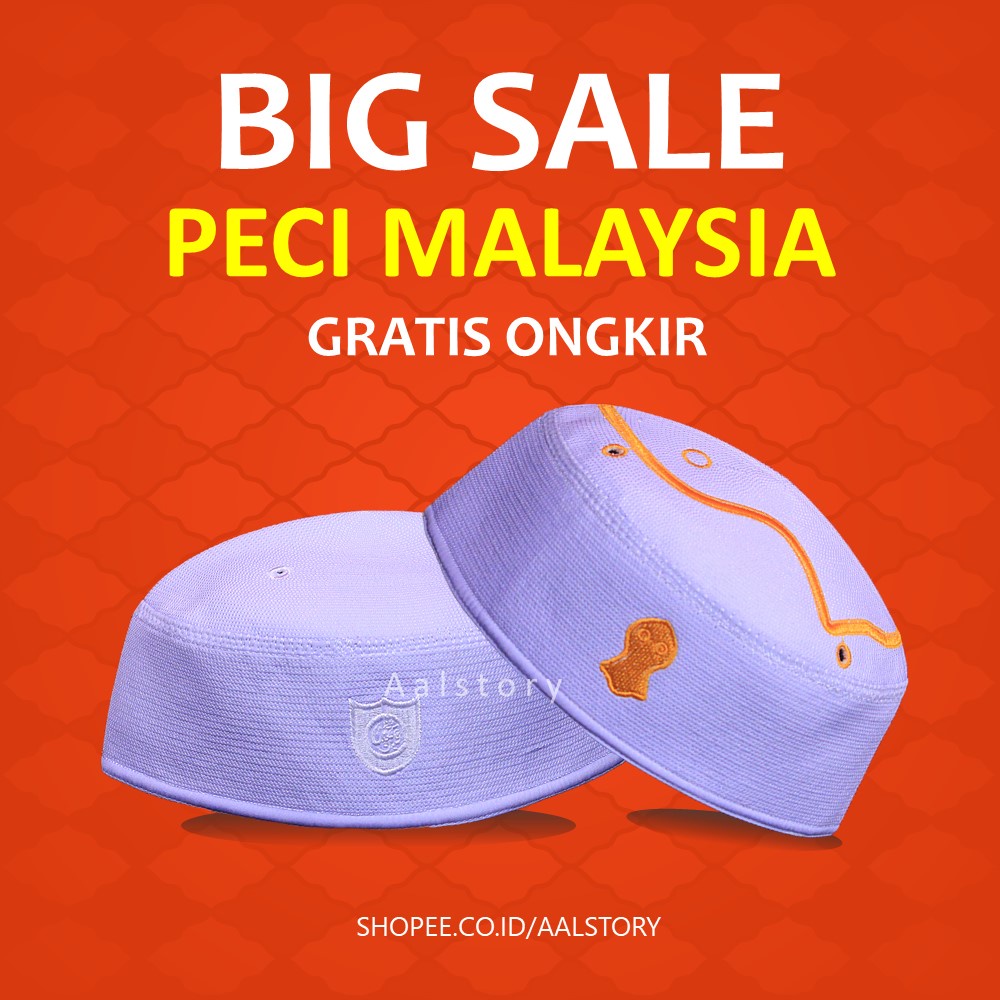 Peci Malaysia putih polos kopiah haji bordir logo dan terompah  bordir