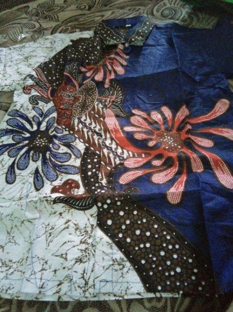 Hem Batik Kencana Hitam | Atasan Pria Batik Modern Batik Pria Motif New Sekar Warna Merah Pekalongan