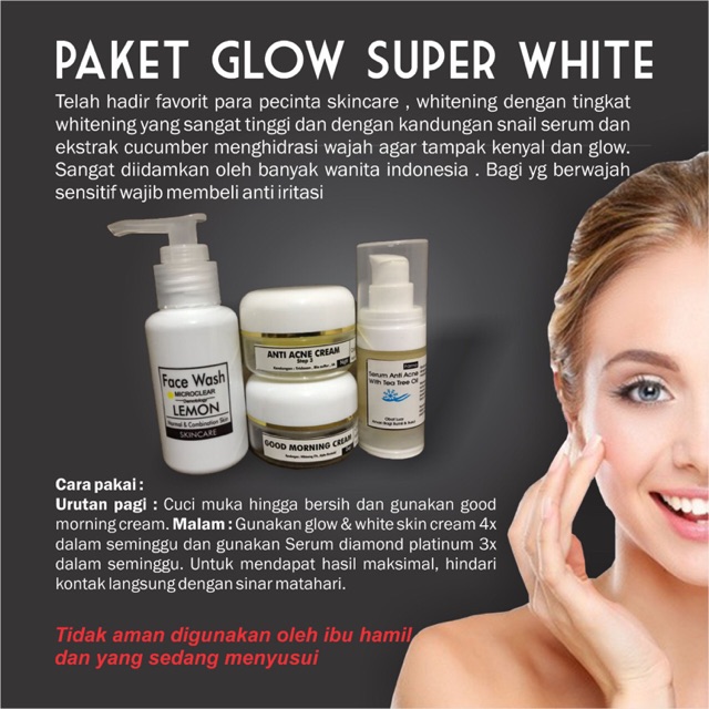 Paket cream glow super white putih cepat whitening tinggi night day siang malam dokter bpom aman