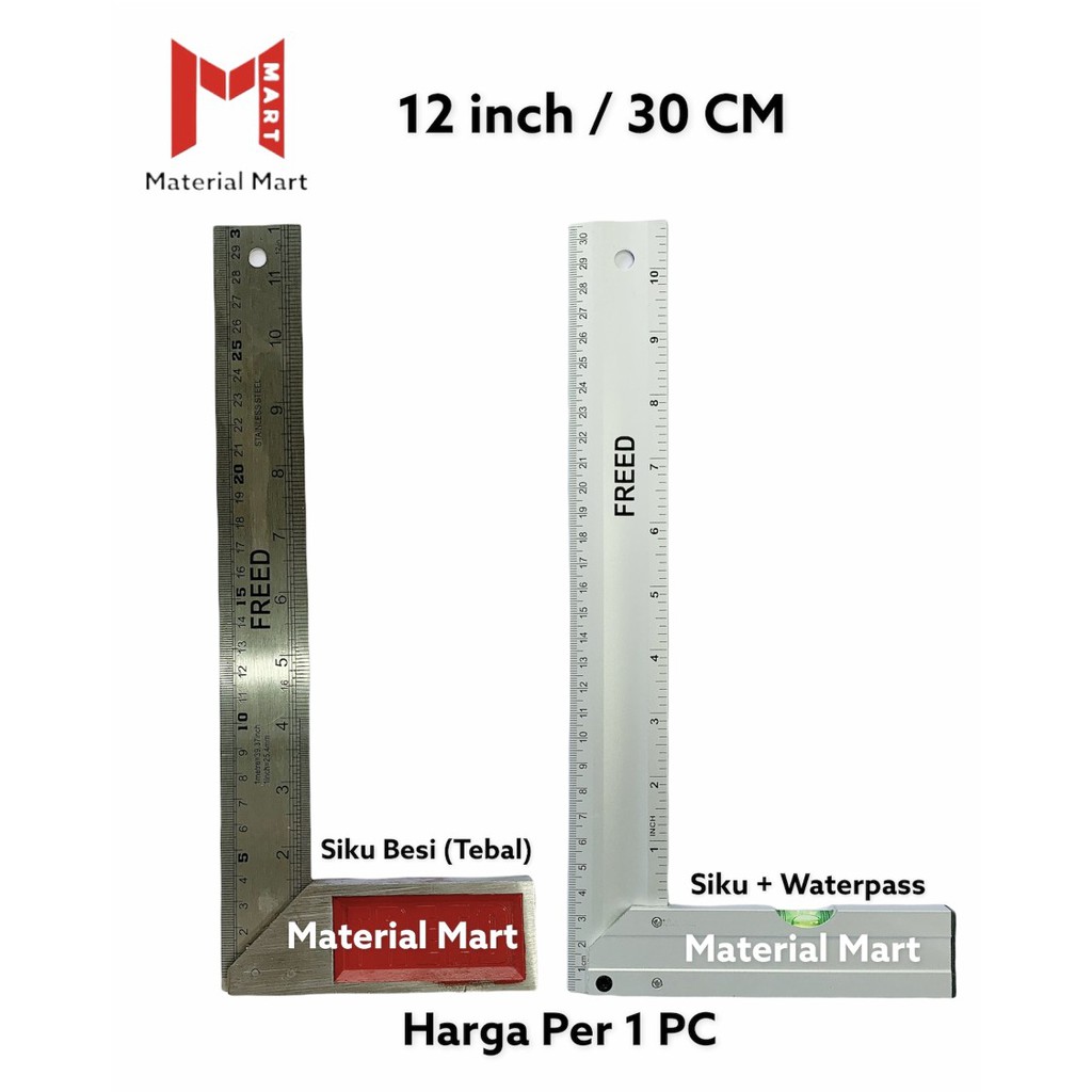 Penggaris Ukur Sudut | Siku Tukang 30CM Alat Ukur Meteran Pasekon 12&quot; | Siku Tukang 12 Inch Material Mart