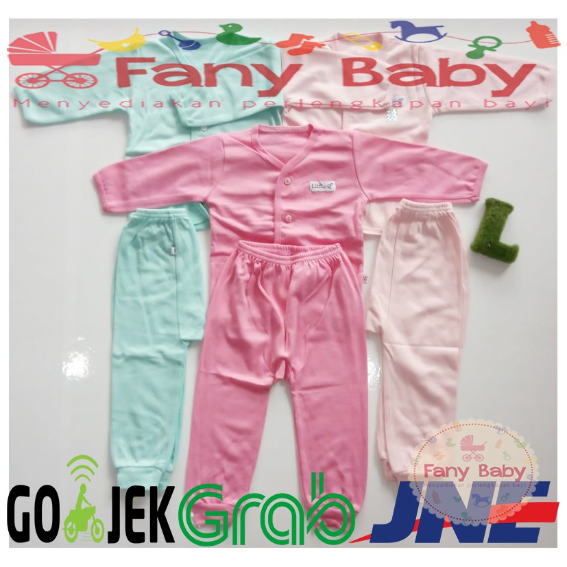 Little Queen Setelan Lengan Panjang Kancing Depan Polos [ SML ] Isi 3 Pcs