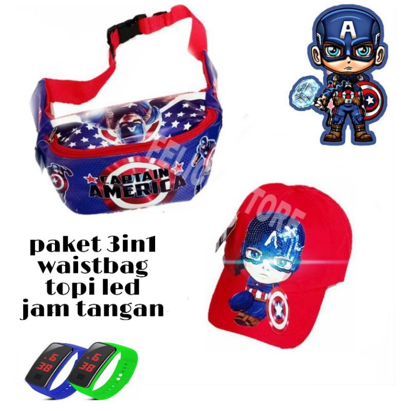 3in1 paket hemat tas kapten marvel tas spiderman kapten amerika