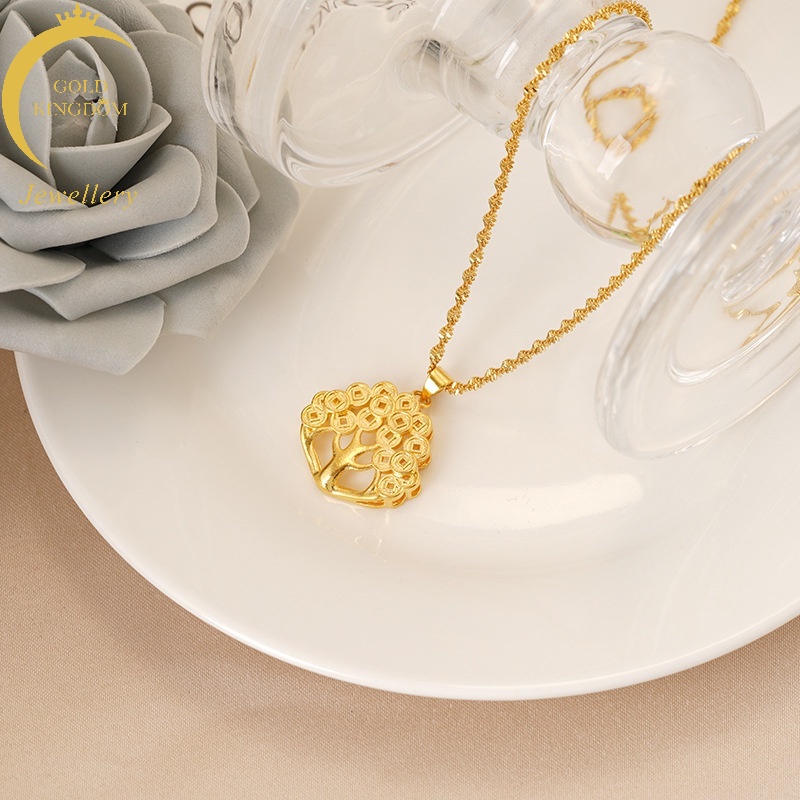 Liontin Model Open Screen Desain Pohon Merak Bahan Emas plated 24K Gaya Retro Untuk Wanita