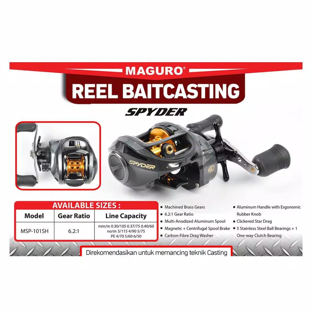 REEL MAGURO SPYDER 101SH REL BC PUTARAN JORAN PANCING GULUNGAN SENAR