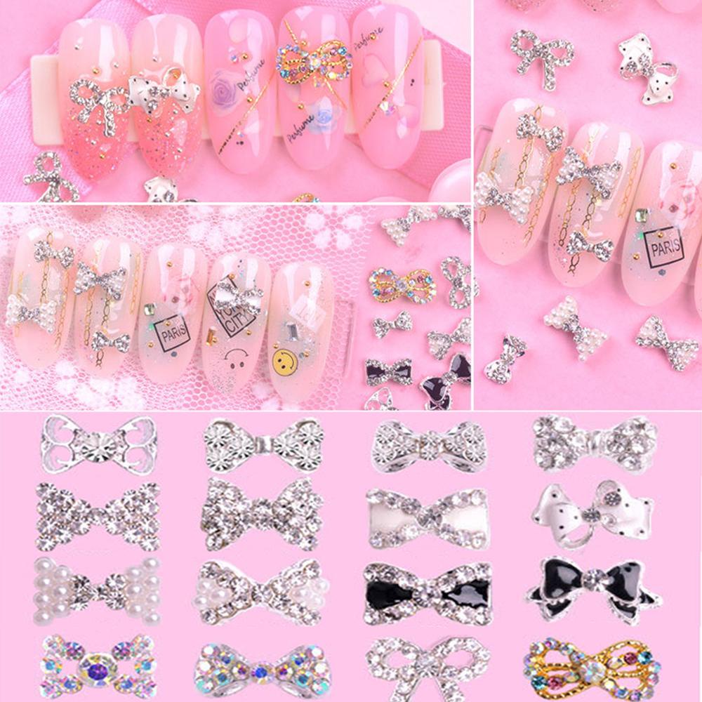 Agustina Bow Nail Rhinestones 3D 5Pcs/Lot Pesona Kristal Ikatan Simpul Kaca Batu DIY Dekorasi Nail Art