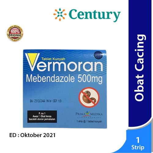 Vermoran Mebendazole 500mg / Obat Cacing / Infeksi Cacing / Cacing Kremi / Cacing Gelang / Cacingan