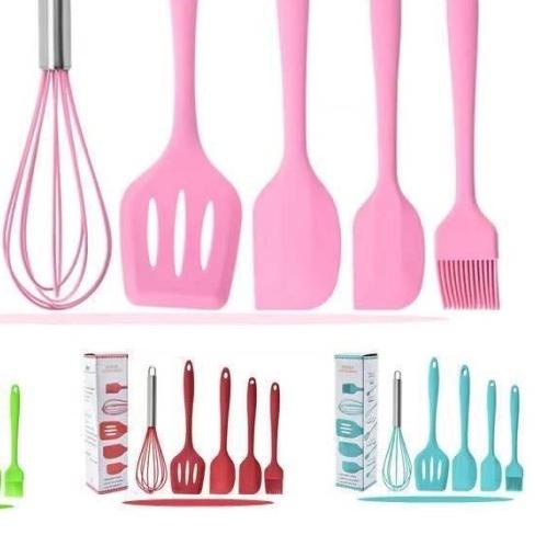 ❅ Spatula Set 5 in 1/ Sotil Silikon Set/ Capitan Penggorengan - Merah ➩