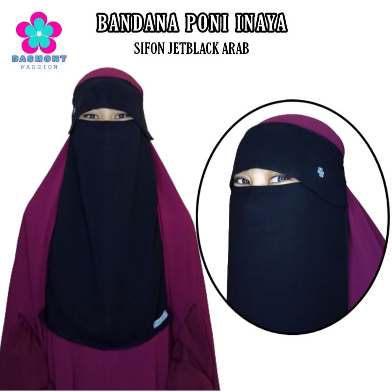 Dasmont Fashion Bandana Poni Cadar Mutiara Niqab Sifon Silk Jetblack Arab 2 Lapis