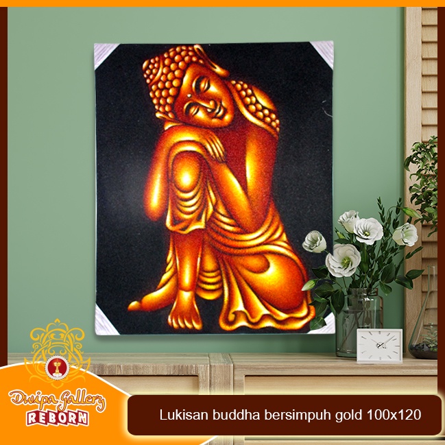 Lukisan Buddha bersimpuh gold 100 X 120