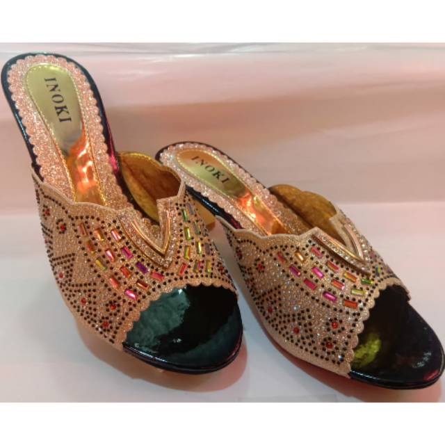 Sandal Wanita High Heels Sandal Selop Sandal Pesta Undangan Hitam Gliter