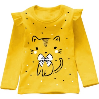 Atasan Kaos Anak Perempuan 1-14 Tahun Lengan Panjang Model Kerutan/Atasan Cattie Kids Matt Babyterry