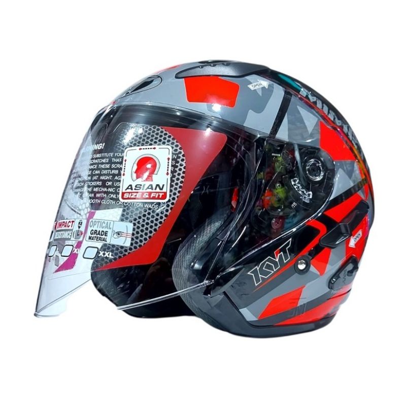 GALAXY FLAT R Motif Seri 4 Mimetic Black Red Half Face Double Visor SNI DOT