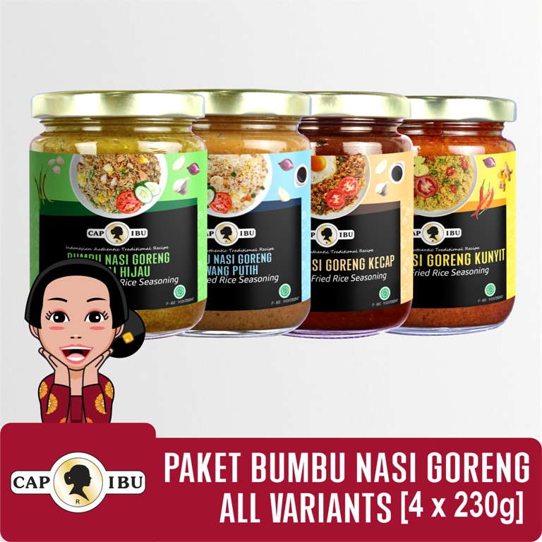 Cap Ibu Paket Bumbu Nasi Goreng All Variants Bawang Putih Cabai Hijau Kunyit Kecap [210gr x 4]