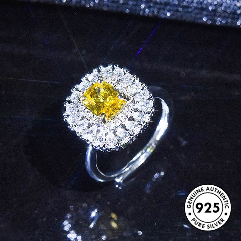 Cincin Berlian Kuning Bahan S925 Silver