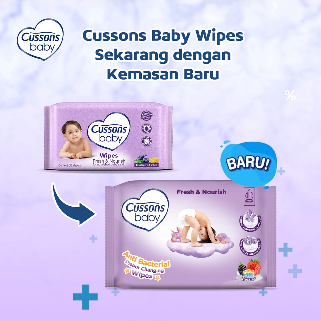 ARJUNA Cussons Baby Wipes Buy 1 Get 1 / Tisu Basah Bayi / mild gentle fresh nourist soft smooth KT3
