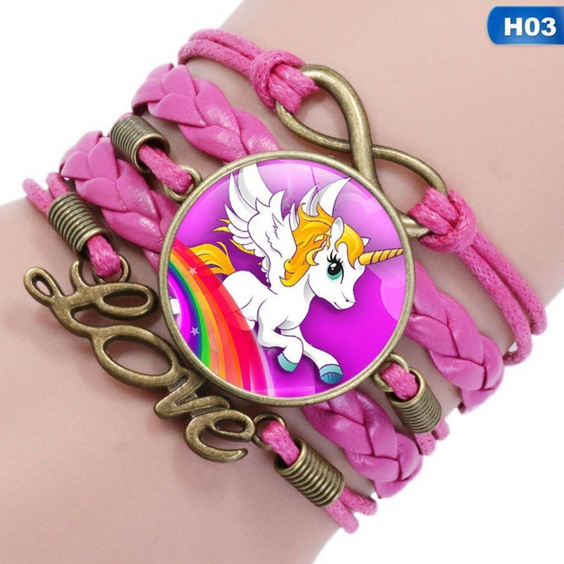 Unisex Unicorn Time Gemstone Glass Bracelet Handmade Multilayer Woven Leather Infinity Bracelet