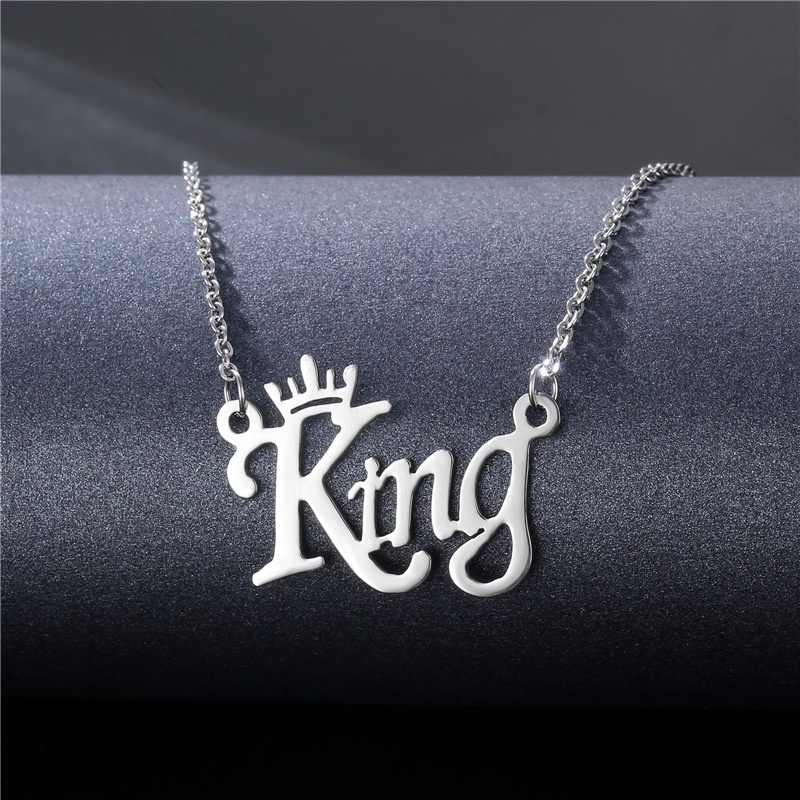 Hipster hip hop stainless steel kalung mengkilap liontin RAJA surat kepribadian fashion merek klavik