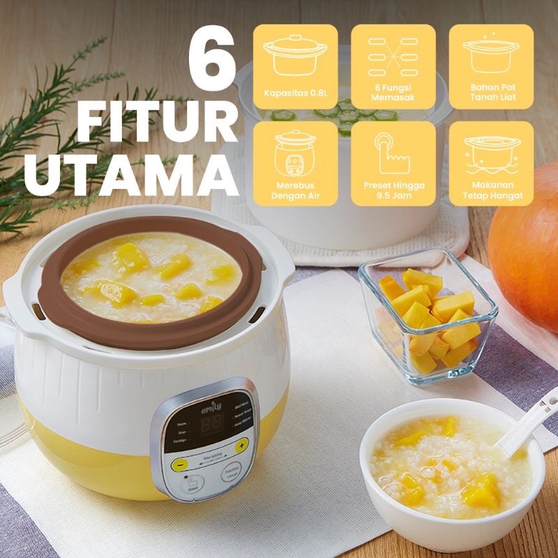Emily Slow Cooker &amp; Steamer ClayPot 0.8L ( tanah liat)