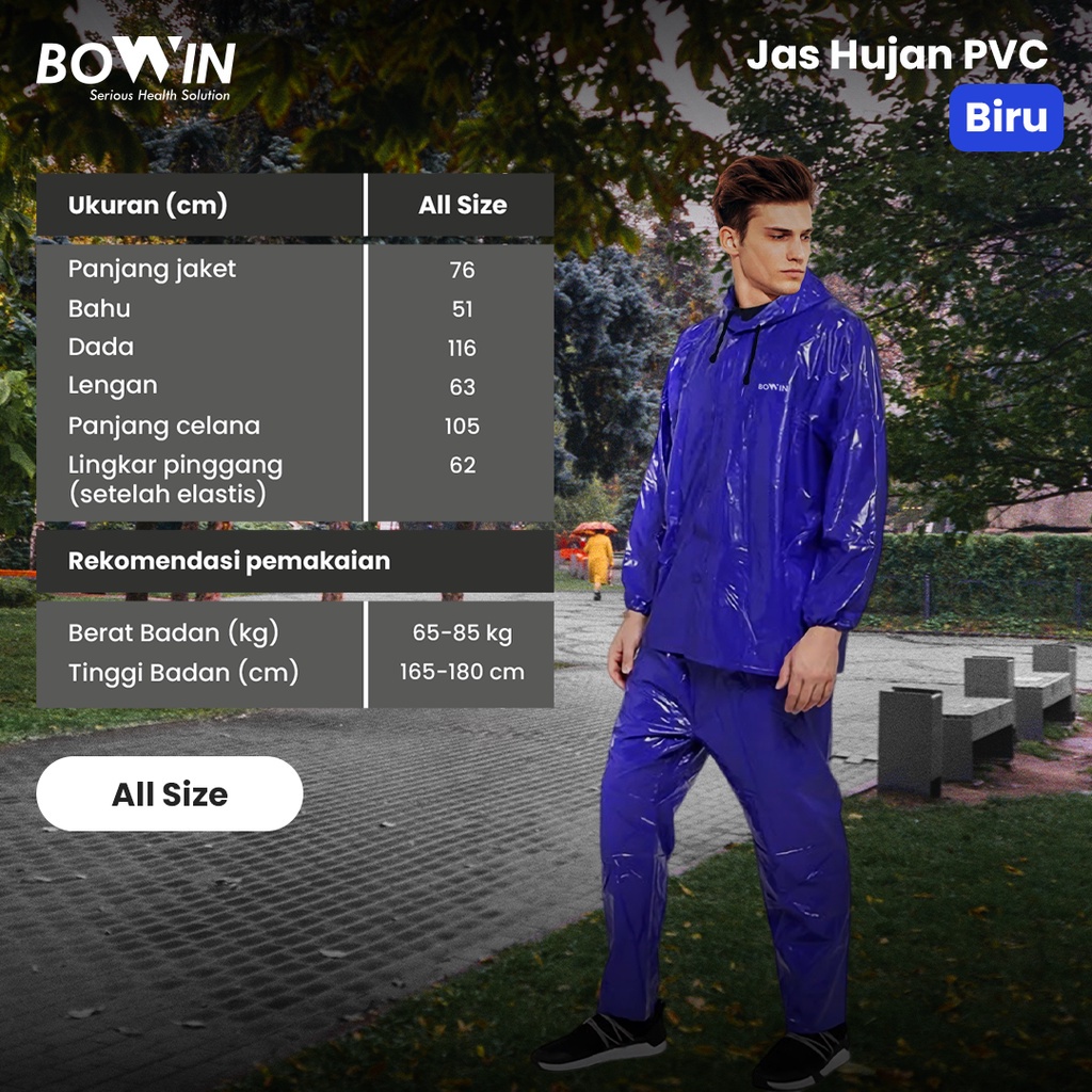 Bowin Jas Hujan PVC (Bahan Tebal + Reflektif + Anti Rembes Daun Talas) / Raincoat