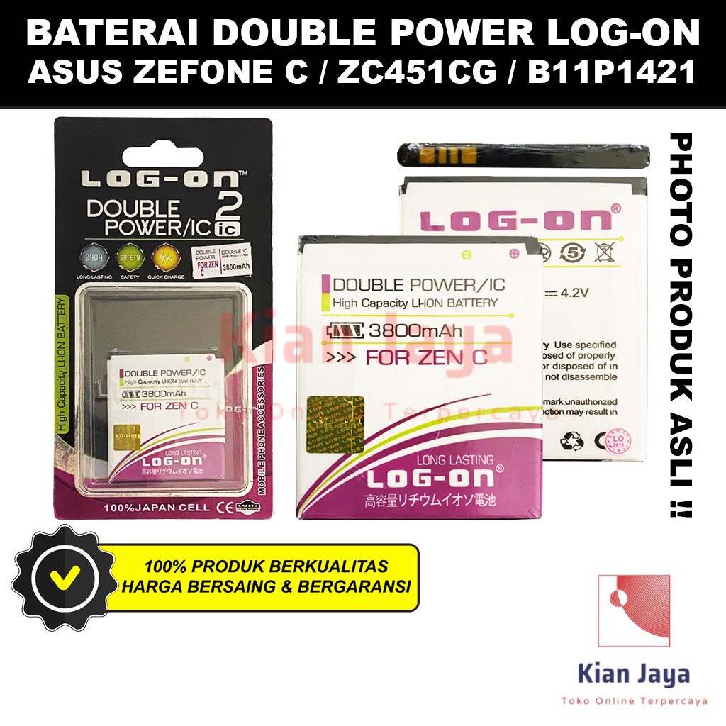 Baterai Double Power Log-on Hp Asus Zenfone C ZC451CG B11P1421 Batre Batrai Battery Original Logon