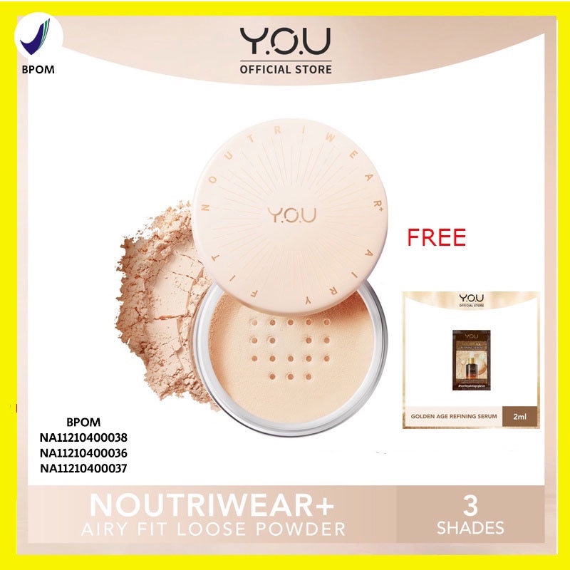 YOU NoutriWear+ Airy Fit Loose Powder [Nourishing | Oil-control Hingga 24 Jam | Tahan Lama | Tahan Air] 15g