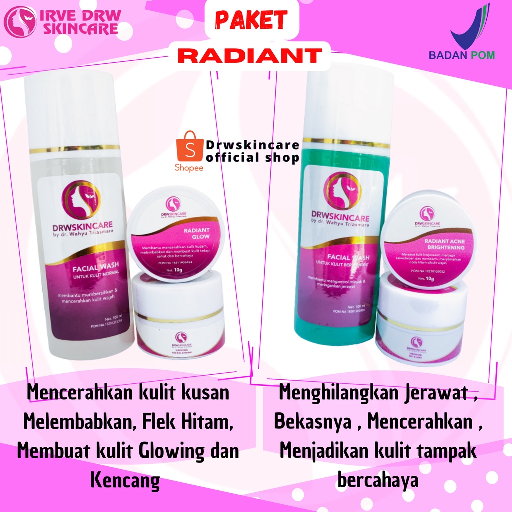 Drw Skincare Paket Radiant Acne Brightening Kulit Berjerawat Berminyak Menyamarkan Noda Hitam Bpom
