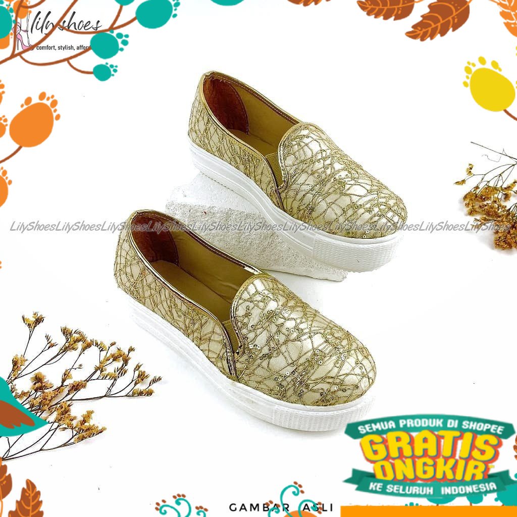 Tinggi pendek medium hitam putih polos slop  guru pdh pantofel / Lily Shoes - TOTE - Sepatu flatshoe