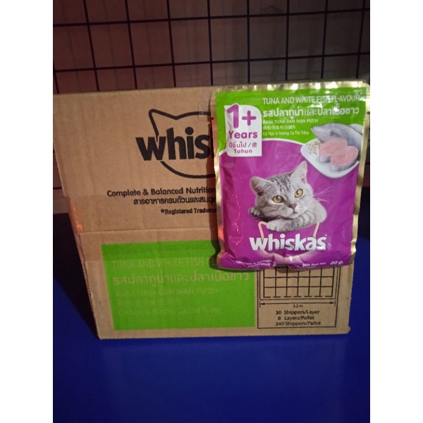 (1dus/24pics) Whiskas pouch tuna withfis 85gram makanan sachet whiskas