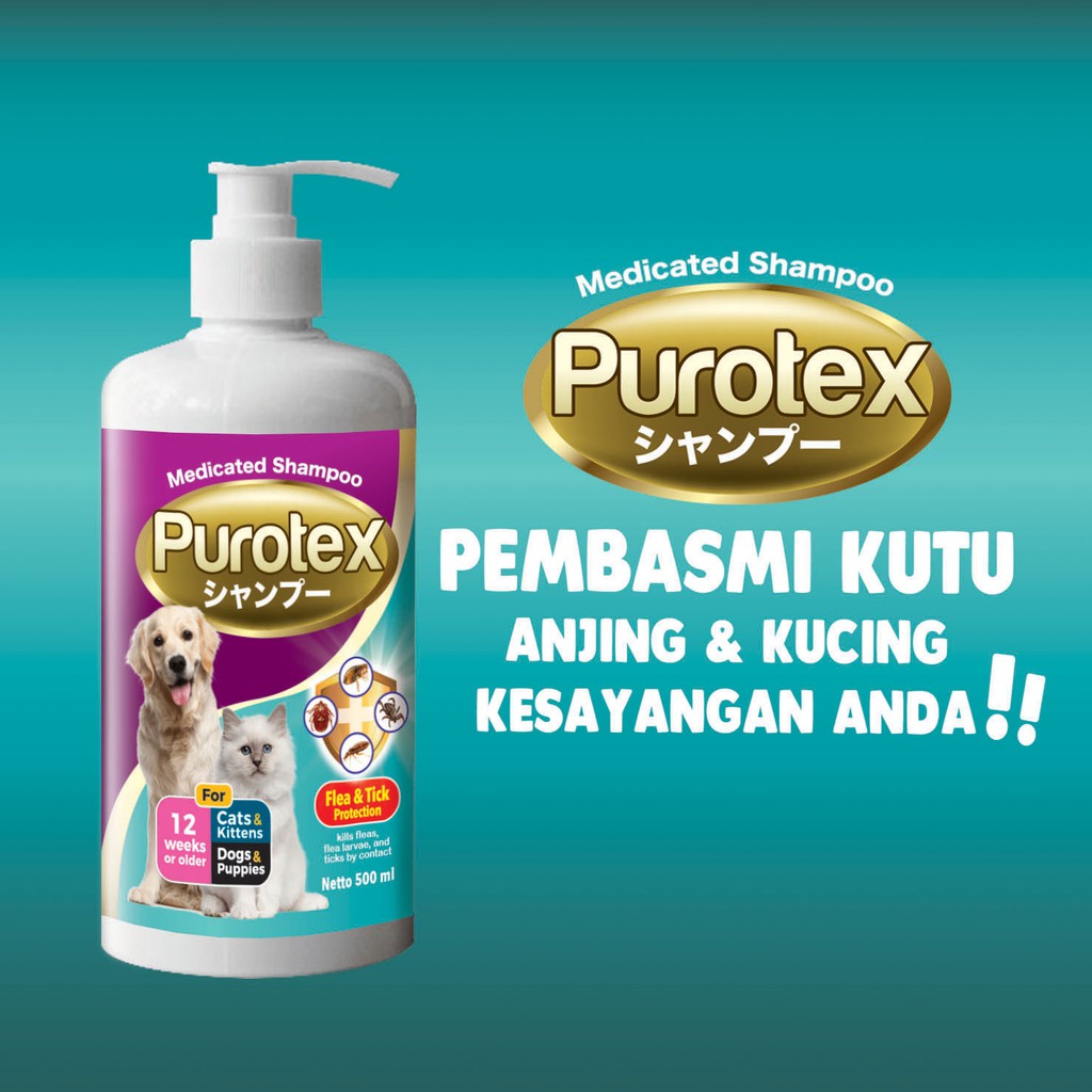 Shampoo Kucing Anjing PUROTEX - Anti Flea &amp; Tick (Medicated Shampoo) - 500 ML