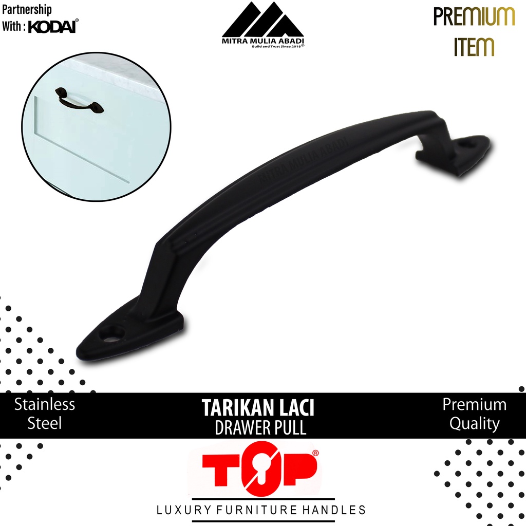 Tarikan Laci 5 Inch Black Matte | Drawer Pull | Merk TOP | T 186