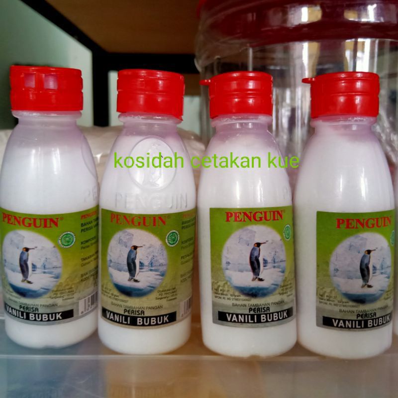

jual bahan kue vanili bubuk botol penguin 60 gr
