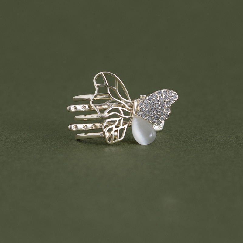 Jepit Rambut Bentuk Kupu-Kupu Asimetris Aksen Opal + Berlian Imitasi Untuk Aksesoris Wanita Butterfly