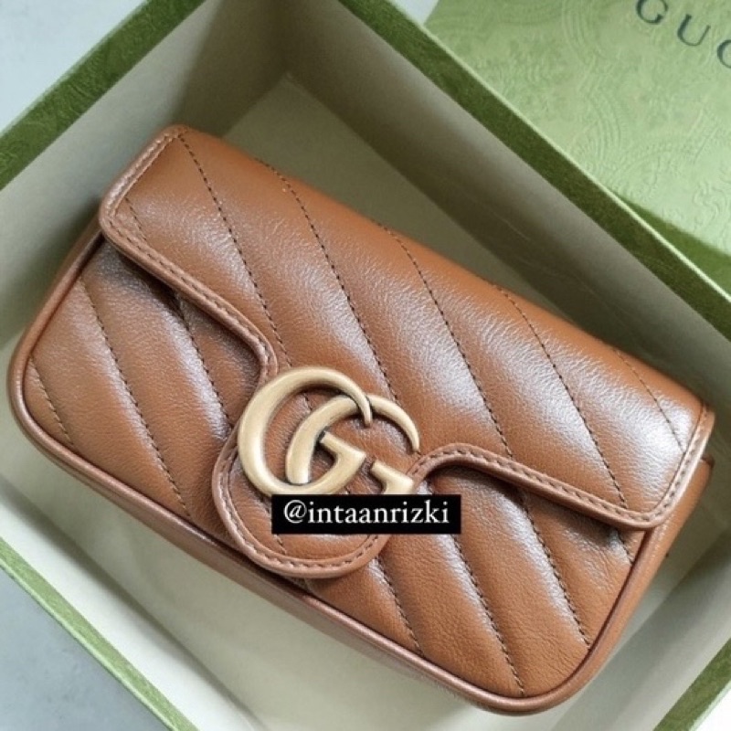 [NEW] Authentic Gucci GG Marmont Supermini Caramel Original Guci Crossbody Sling Bag Tas Bukan Prelo