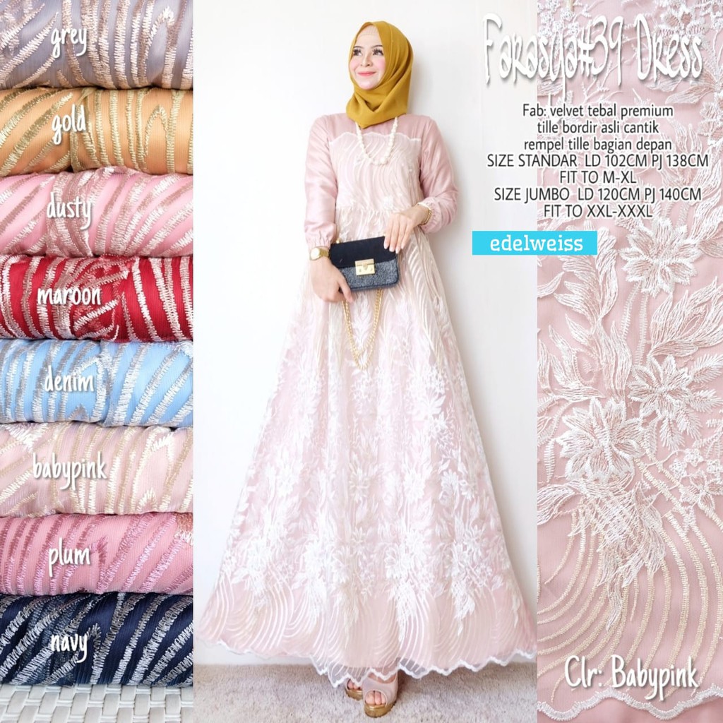 Realpict FARASYA #39 long party dress muslim wanita lengan panjang tile brokat brukat kekinian pesta