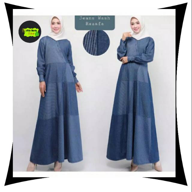 GAMIS JEANS - MAXI DRESS - MAXI DRESS JEANS - PAKAIAN WANITA MUSLIMAH - FASHION WANITA - JEANS WASH