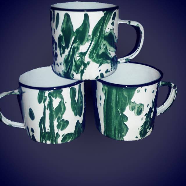 Cangkir enamel jadul lurik 7cm