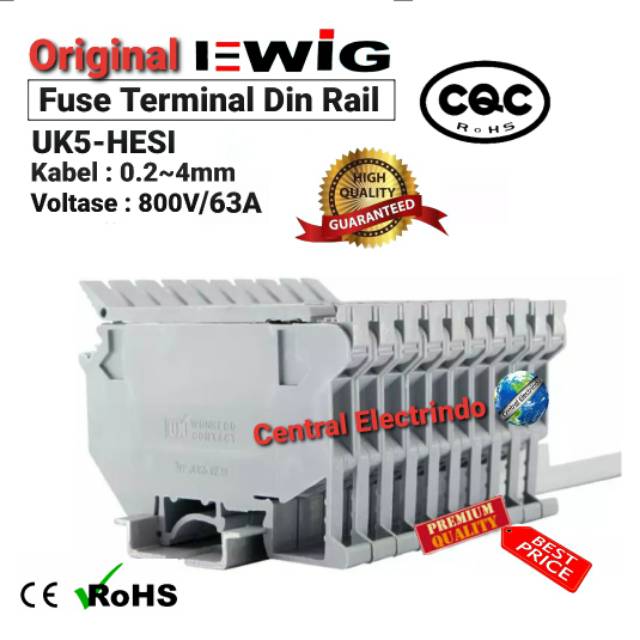 UK5-HESI Fuse Terminal Block Din Rail EWIG (0.2~4mm) 800V/6.3A.