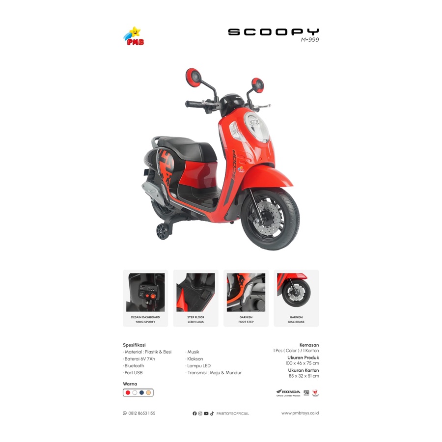 Motor Aki M999 Honda Scoopy - Official Licensed by Honda, mainan anak, motor anak, motoran anak murah