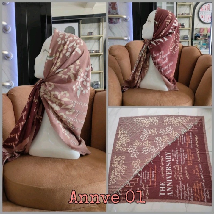 Hijab Segiempat Motif Koran arab / arabic premium / Kerudung voal best seller-ANNIVE 01