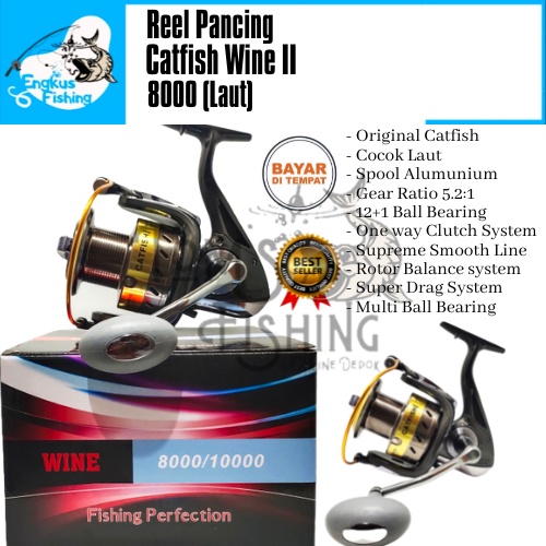 Reel Pancing Catfish Wine II 8000 Laut (12+1Bearing) One Way Murah - Engkus Fishing