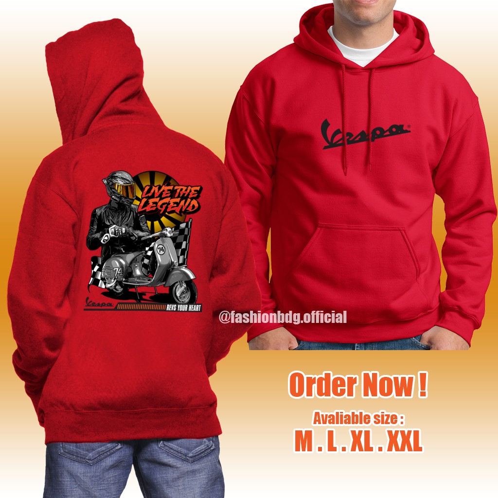 Jaket Sweater Vespa Live the Legend Hoodie Bahan Tebal