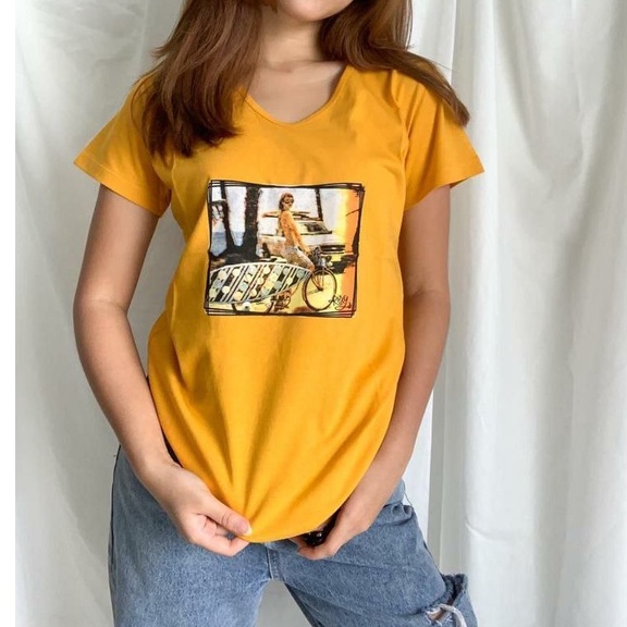 KAOS WANITA HURLEY KAOS V NECK KAOS LEHER V PREMIUM ATASAN WANITA