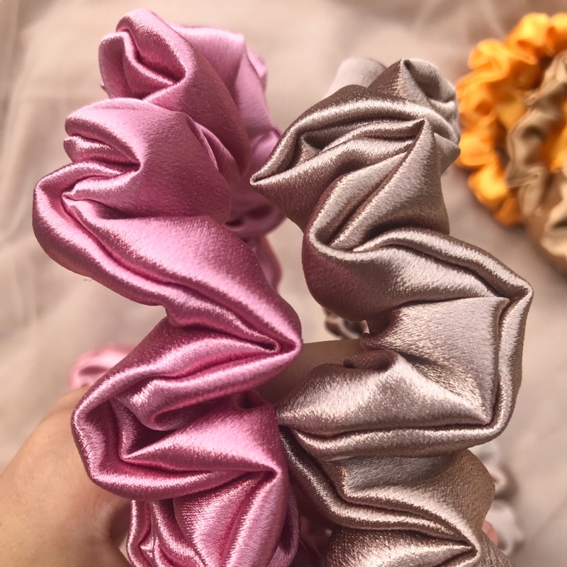 HEADBAND SCRUNCHIE GLOSSY SATEEN SILK PREMIUM GAYA KOREA