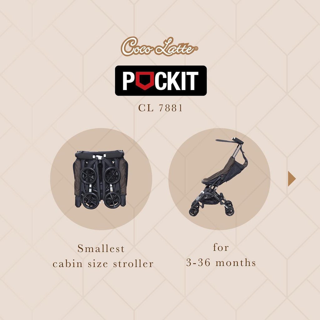 Cocolatte Stroller Pockit CL 7881 Bebe Apes (GEN 4) / Pockit CL 8391 Denim Bloom / Pockit CL 8421 Emoji / Pockit CL 8351 Harley Queen Kereta Dorong Bayi Cabin Size